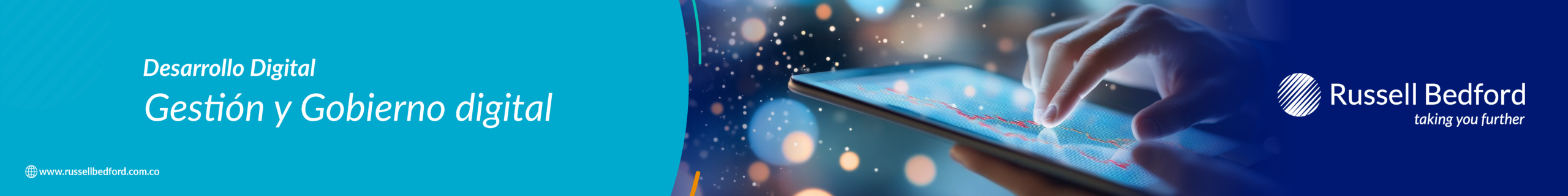 Banner de Russell Bedford sobre Gobierno Digital empresarial y Desarrollo Digital.